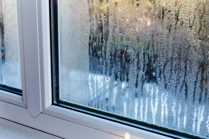 Fenêtre simple vitrage avec condensation